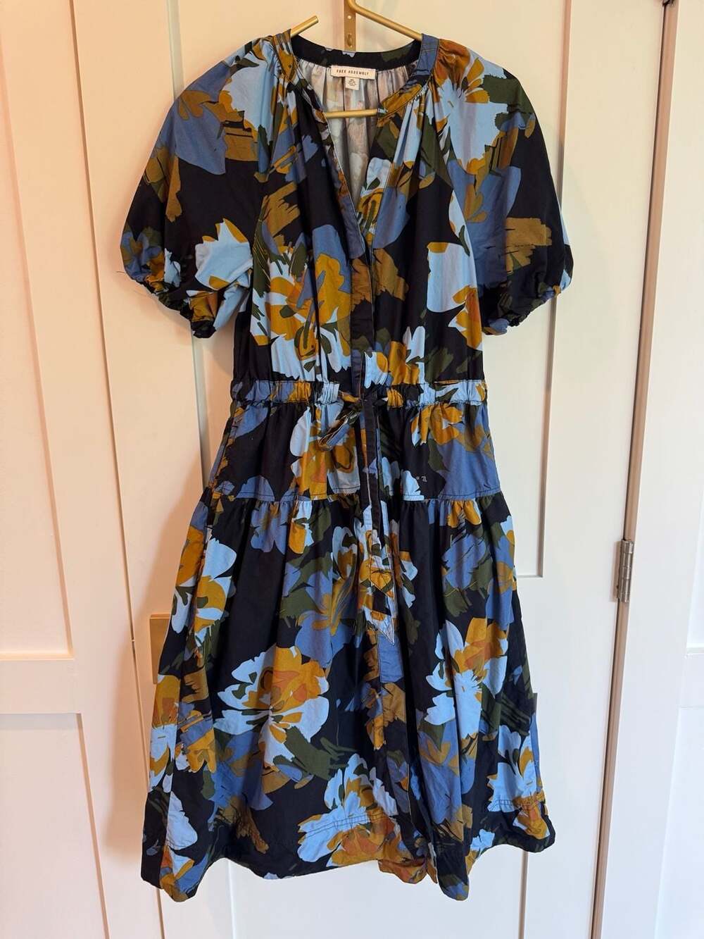 Free Assembly Women's Cotton Midi Dress with Puff Sleeves Size XS